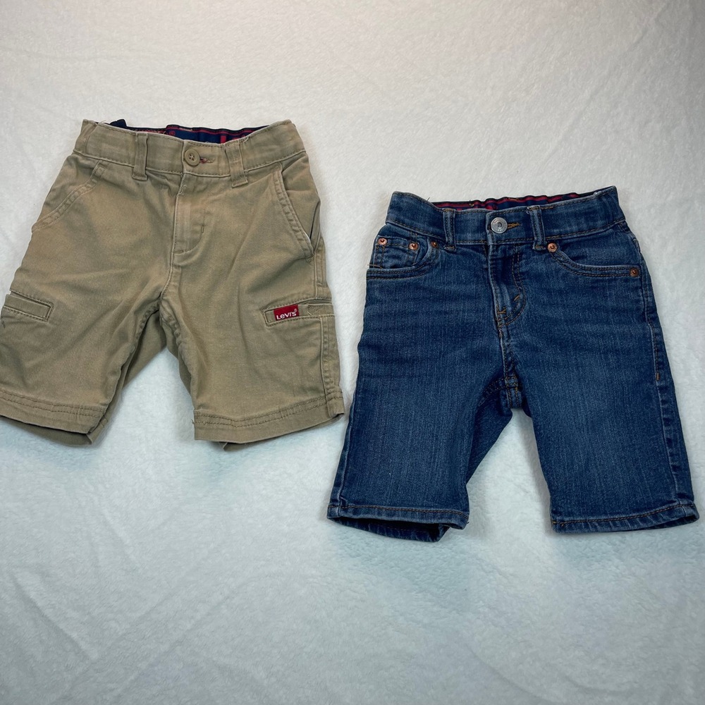 (2) Levis Boys Shorts 5 Reg Bundle 511 Slim Fit Denim Khaki Cargo Play‎ Summer